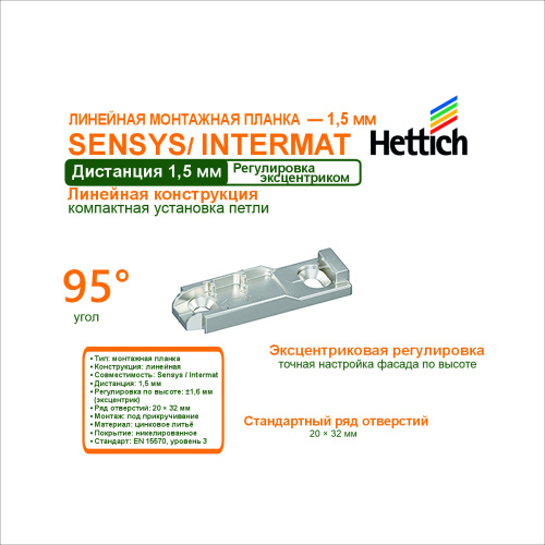 линейная монтажная планка для петли sensys/intermat, дистанция 1,5 мм с эксцентриком купить в https://rmkmasterium.ru/