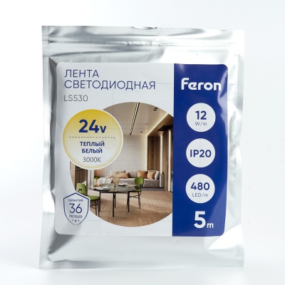светодиодная лента feron ls530 480sdm (2110) 12вт,24v 3000к, 8мм ip 20  купить в https://rmkmasterium.ru/